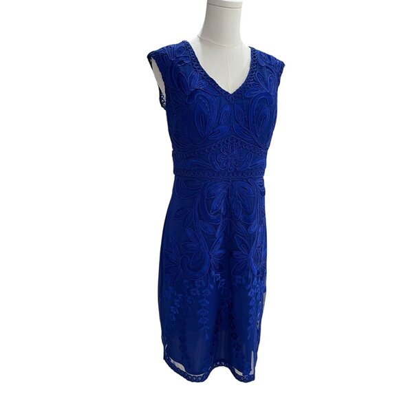 Sue Wong Blue Embroidered Mesh Cocktail Dress Size 10 Elegant Formal Wedding - Picture 6 of 13